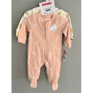 Huggies Baby 2-Pack Organic Cotton Sleepers 3-6M Pink Cream Footed Coveralls NWT